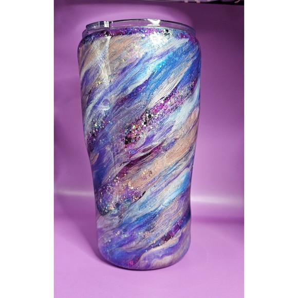 Handcrafted Tumbler Stripes of Glitter Purple Blue Rose Gold 20oz - Picture 1 of 7